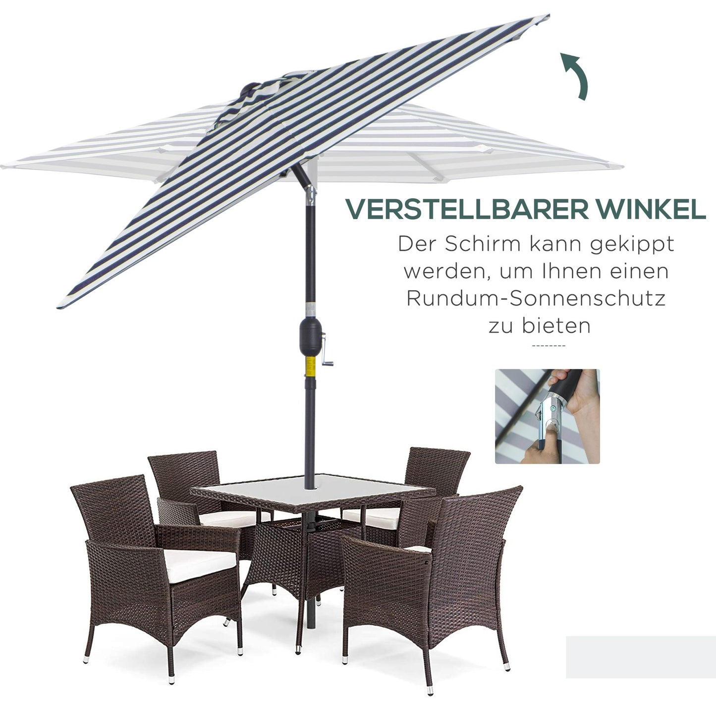 Outdoor garden umbrella - Steel frame, blue stripes, Ø230 cm