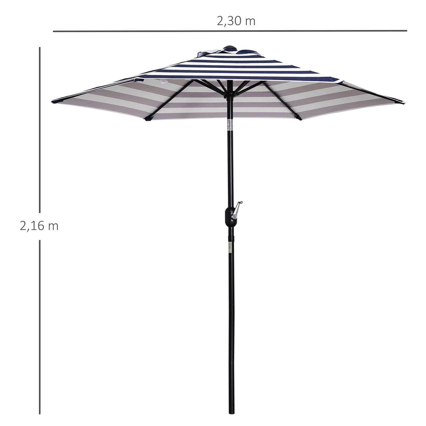 Outdoor garden umbrella - Steel frame, blue stripes, Ø230 cm
