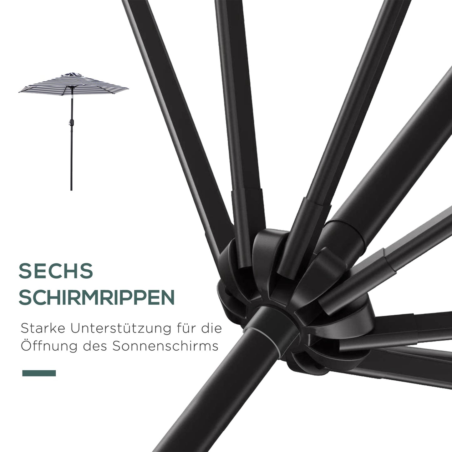 Outdoor garden umbrella - Steel frame, blue stripes, Ø230 cm