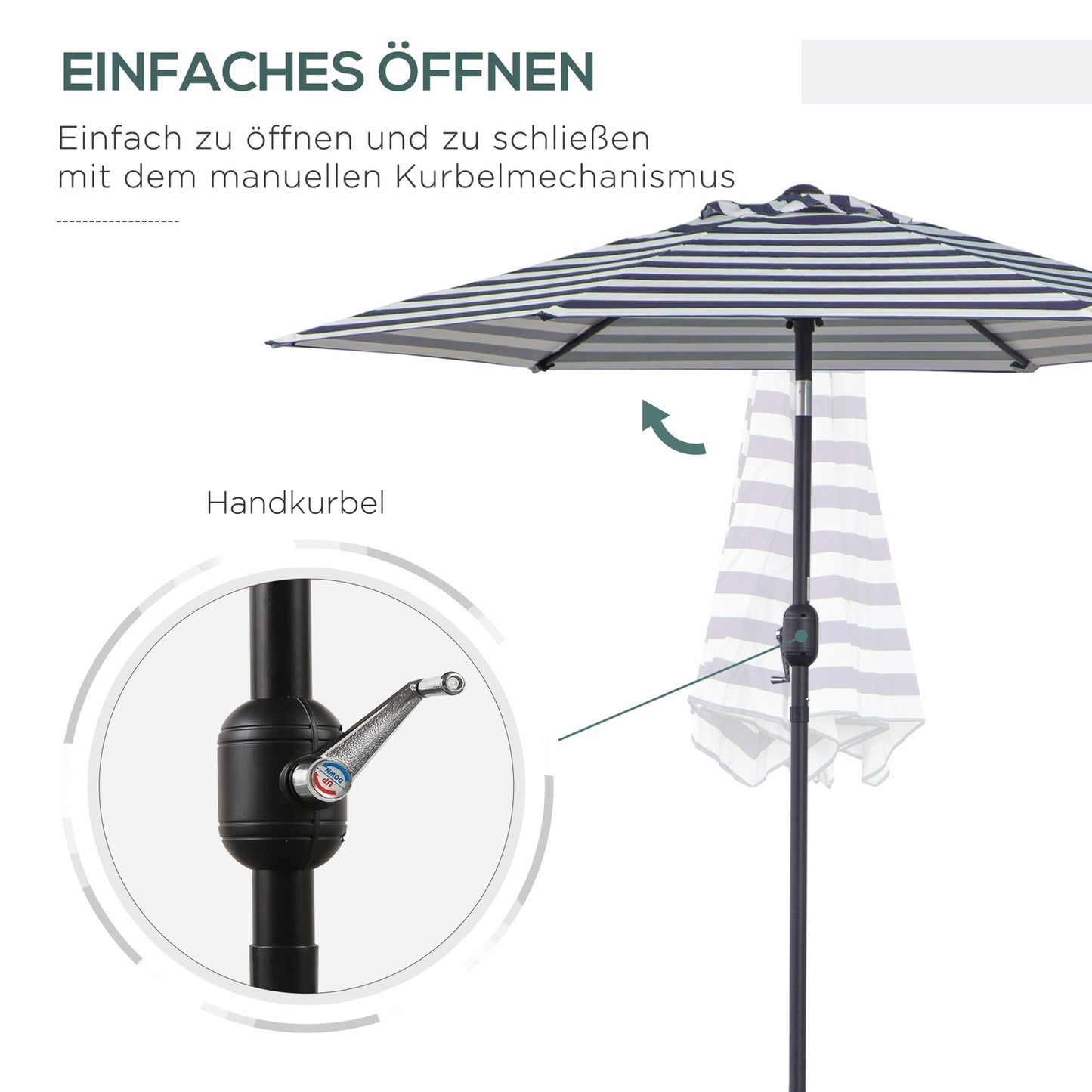 Outdoor garden umbrella - Steel frame, blue stripes, Ø230 cm
