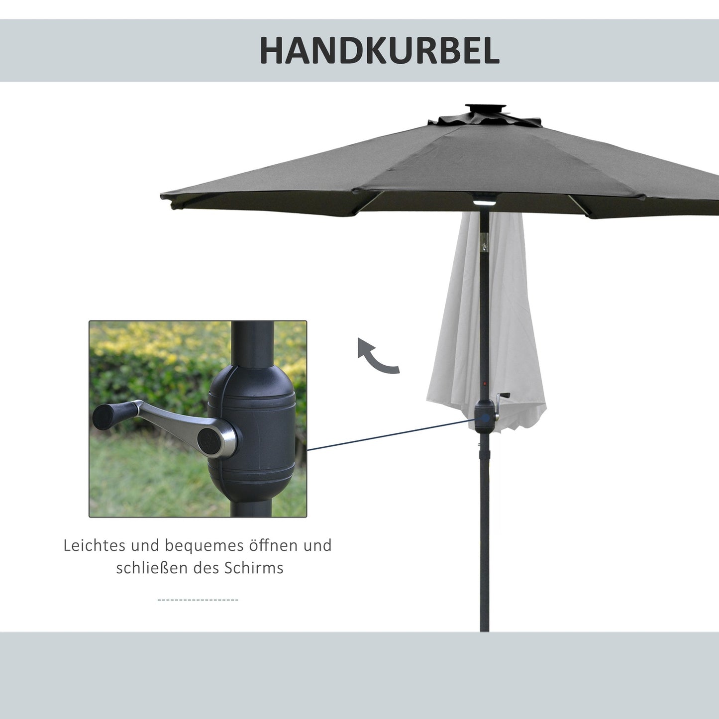 Garden umbrella with Solar LED light - dark grey, 270cm