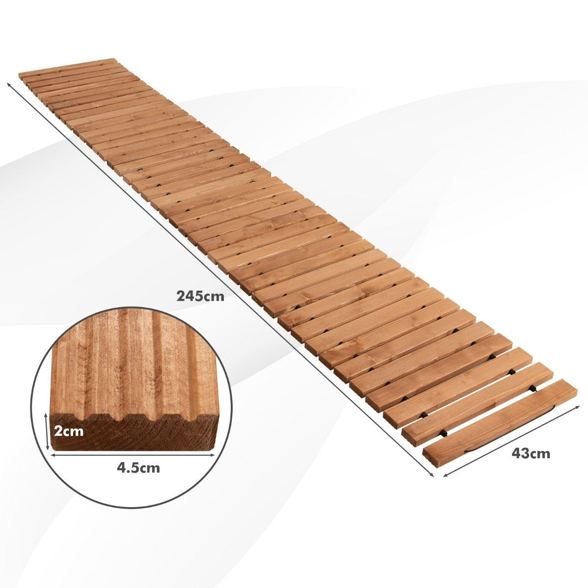 Garden Wooden Path 245 x 43 x 2 cm Rollable Weatherproof Straight Outdoor Walkway