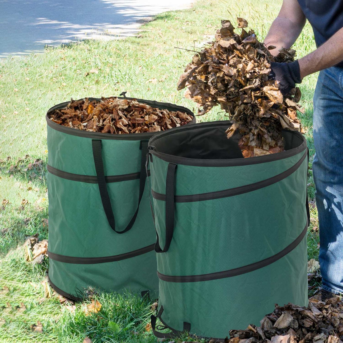 Waterproof 160L garden waste bags with zipper and handle