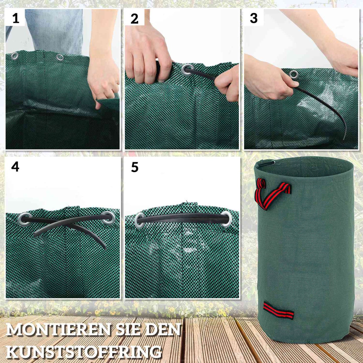 Garden waste bags 3x120L, waterproof and reusable with handles