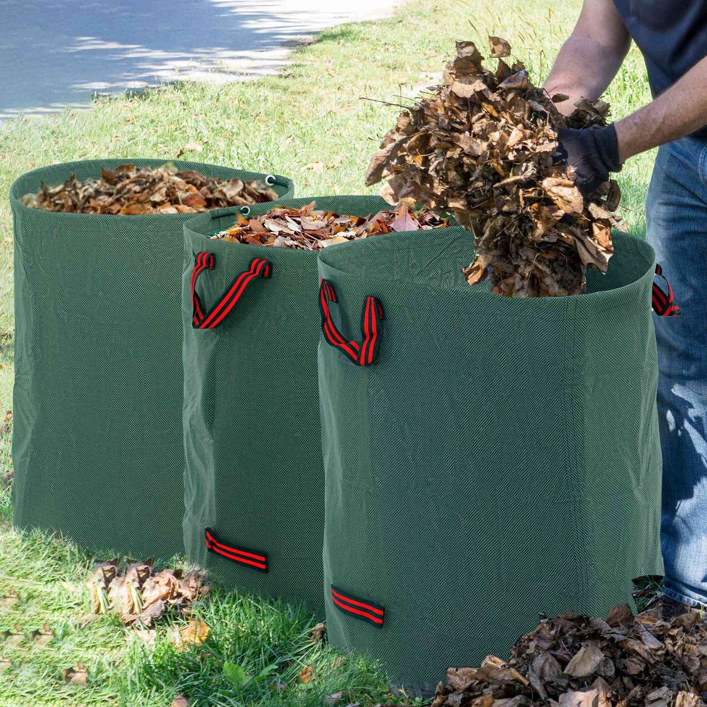 Waterproof 3x300L garden waste bags with handles