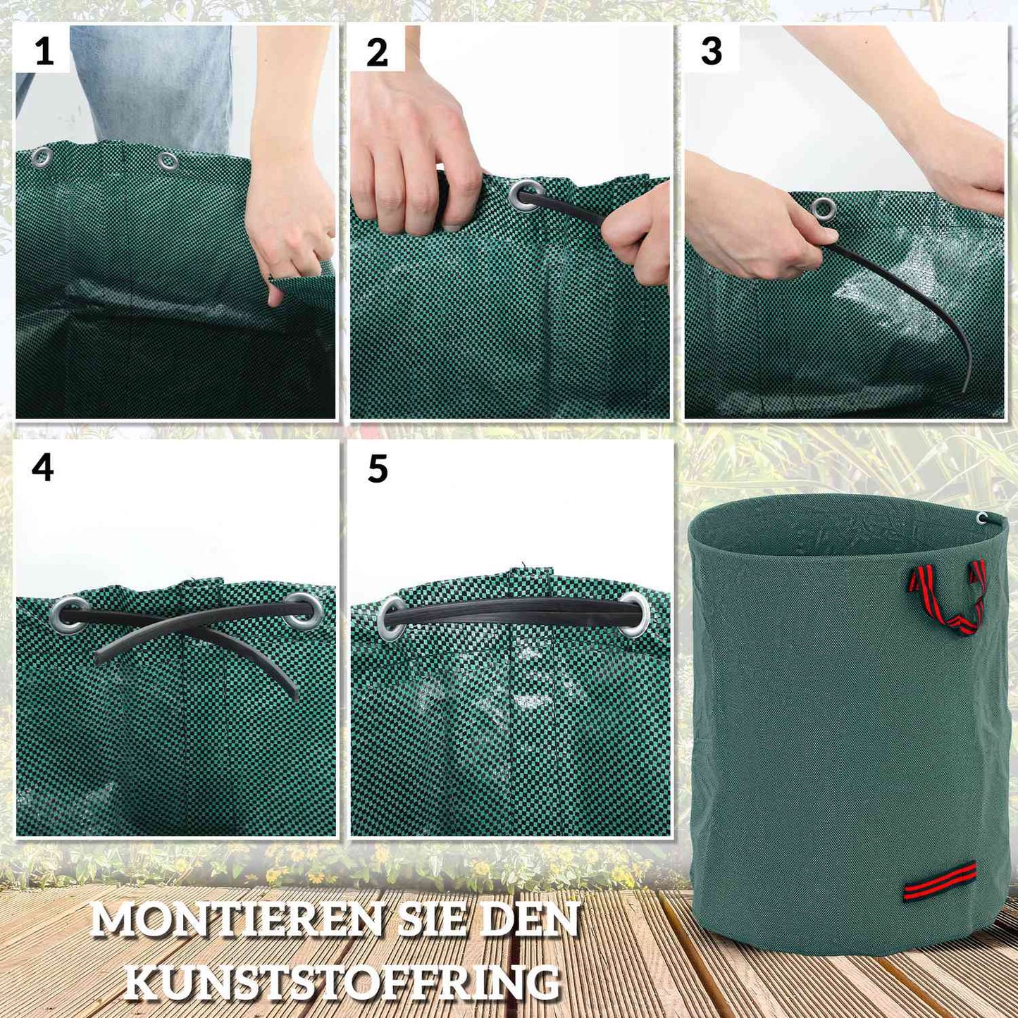Waterproof 3x300L garden waste bags with handles