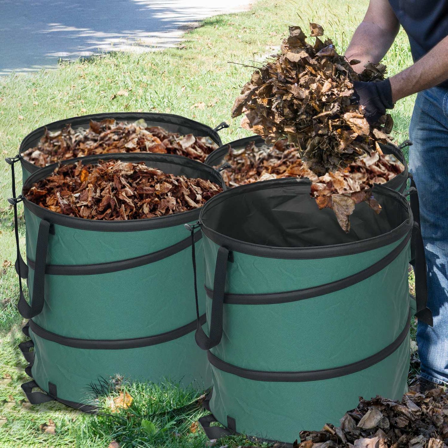 Garden waste bags 4x86L - Waterproof, Zipper lid, Reusable