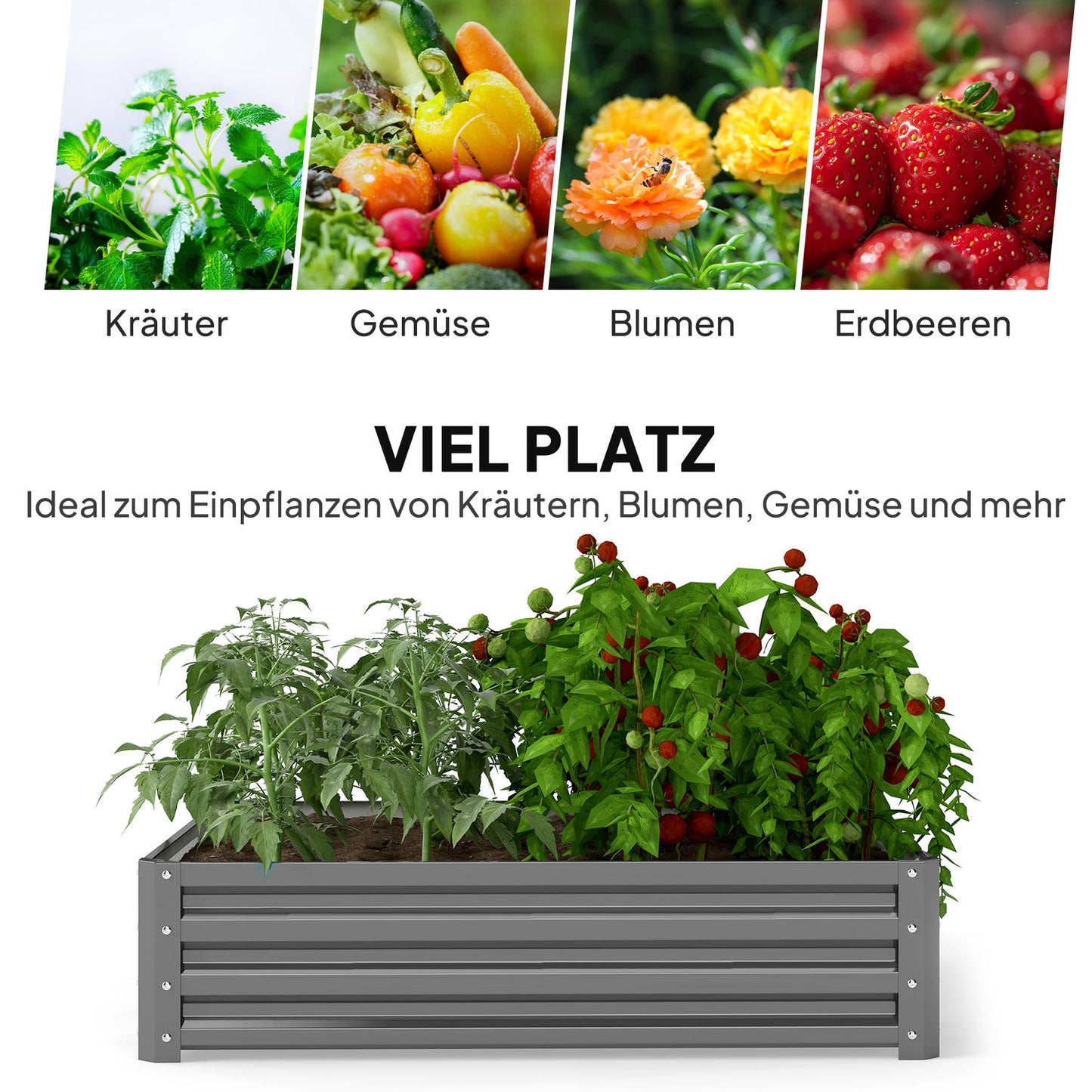 Steel Planter Box, Light Grey, 120 x 120 x 30 cm