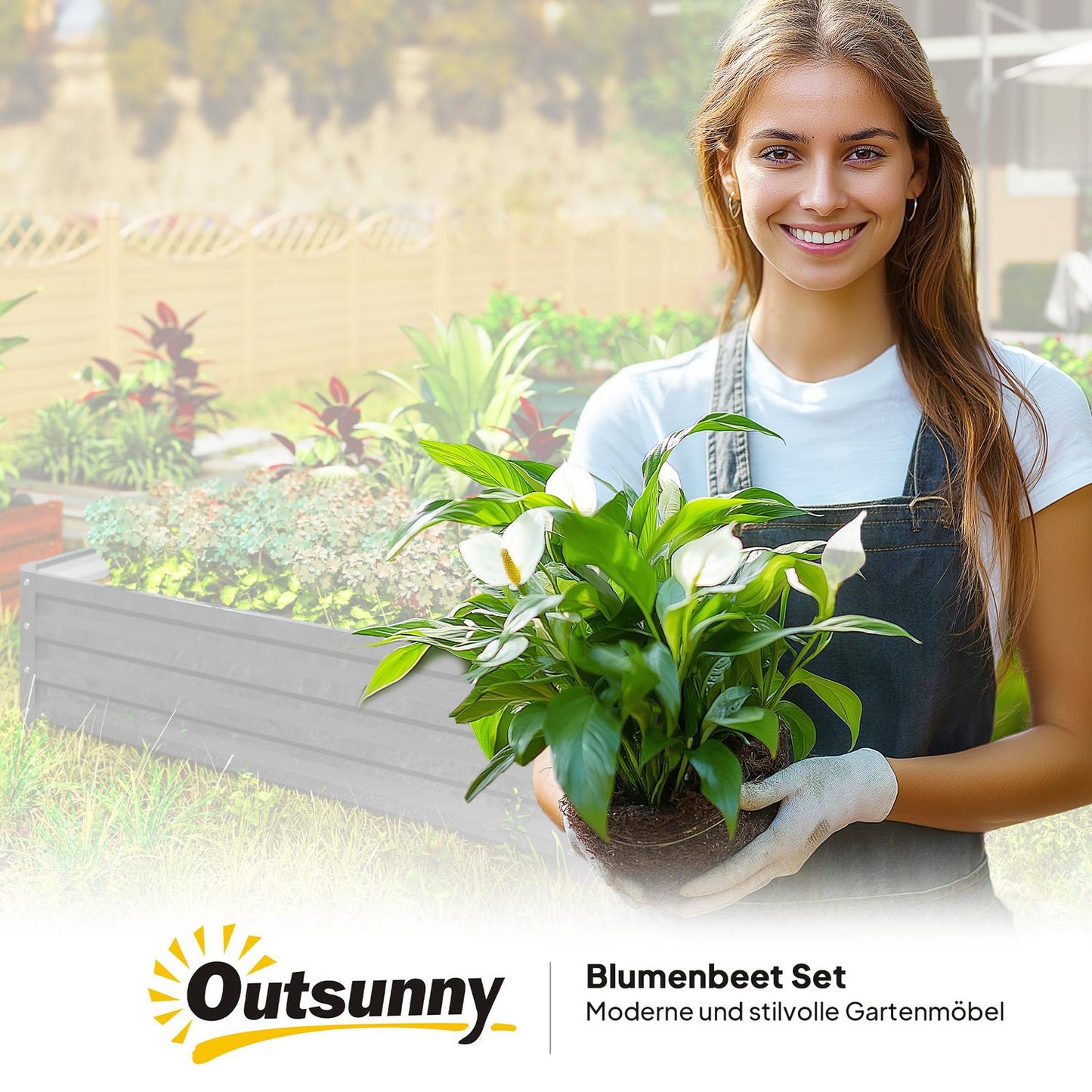 Steel Planter Box, Light Grey, 120 x 120 x 30 cm