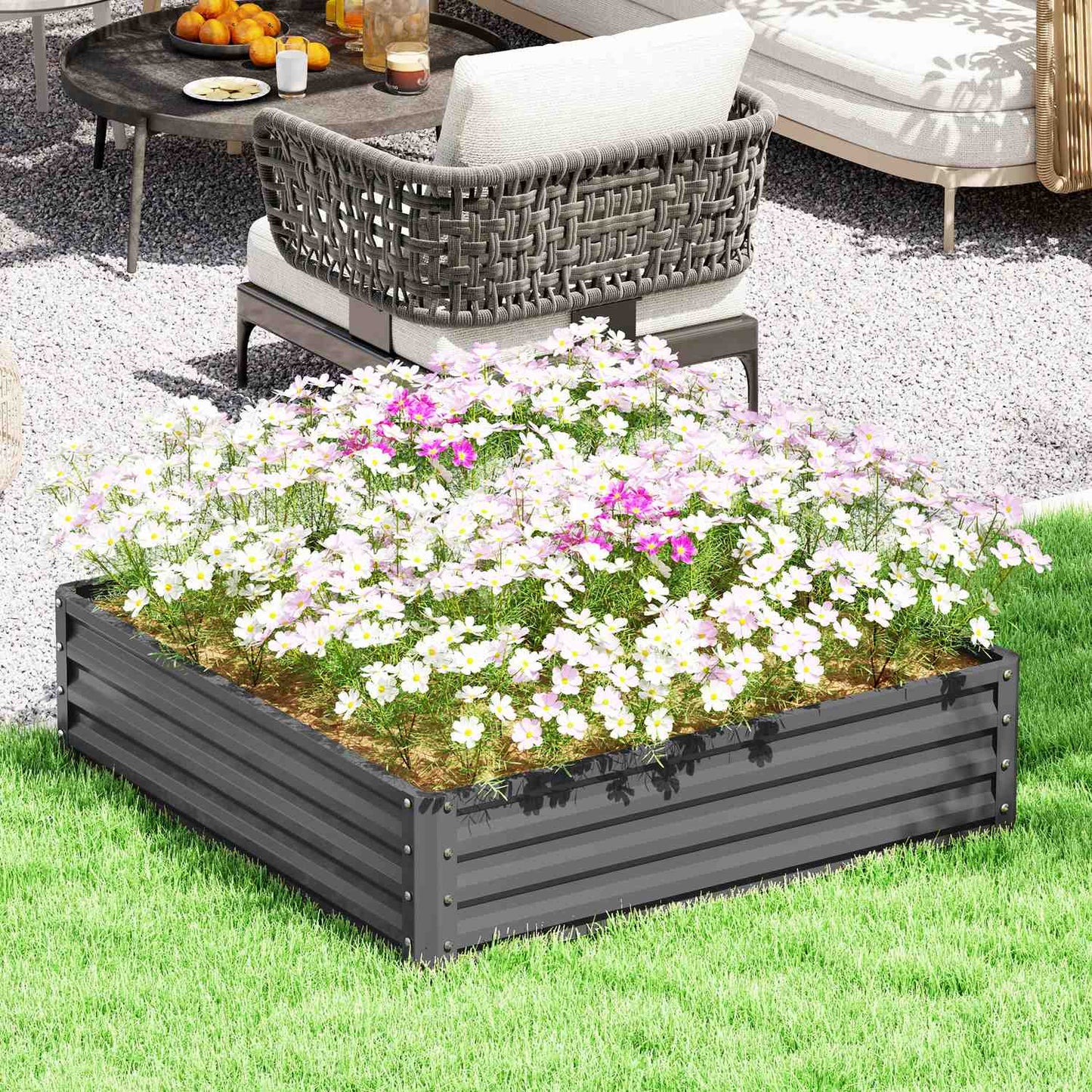 Steel Planter Box, Light Grey, 120 x 120 x 30 cm