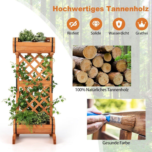Garden bed raised bed made of wood with trellis 45.5 x 36 x 113 cm orange