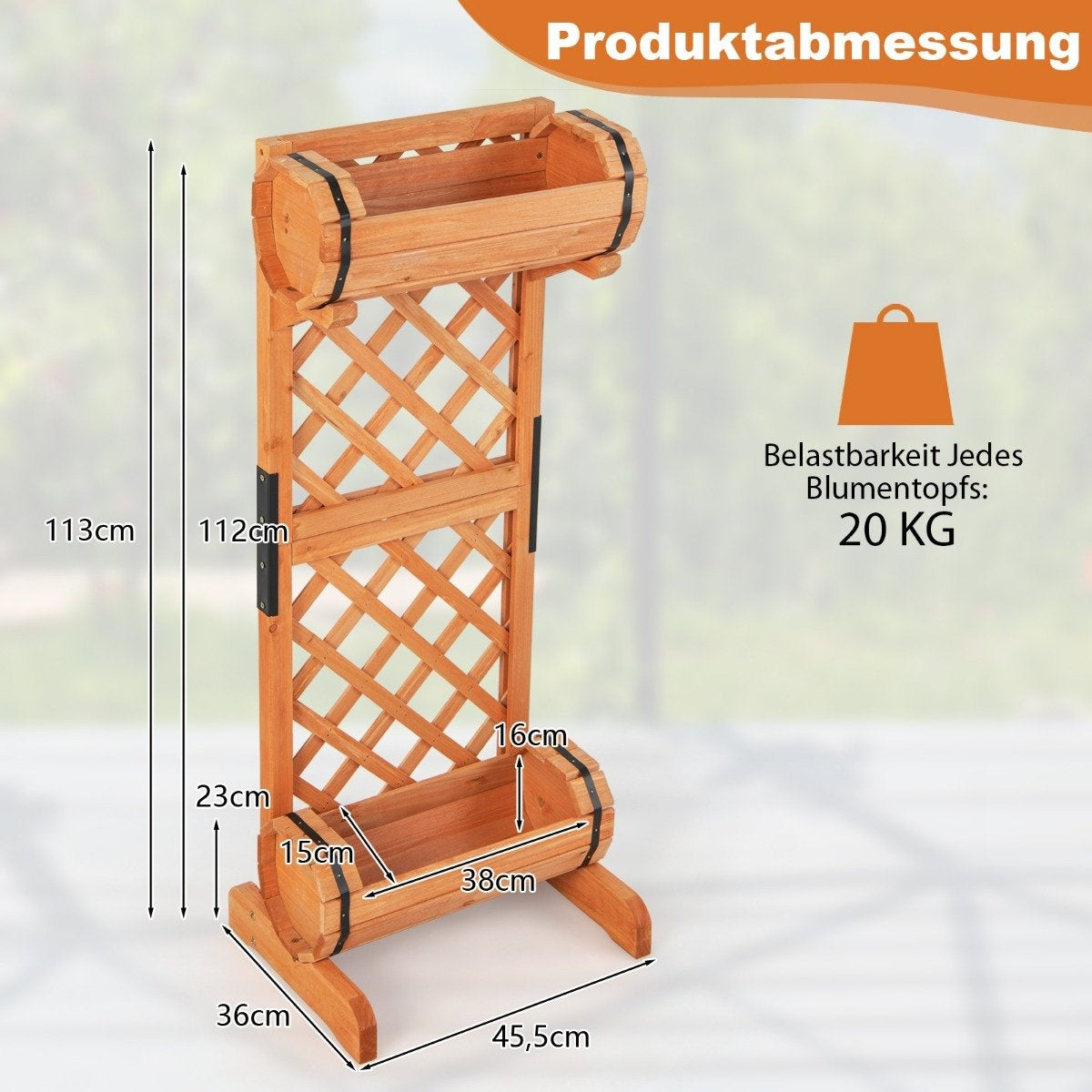 Garden bed raised bed made of wood with trellis 45.5 x 36 x 113 cm orange