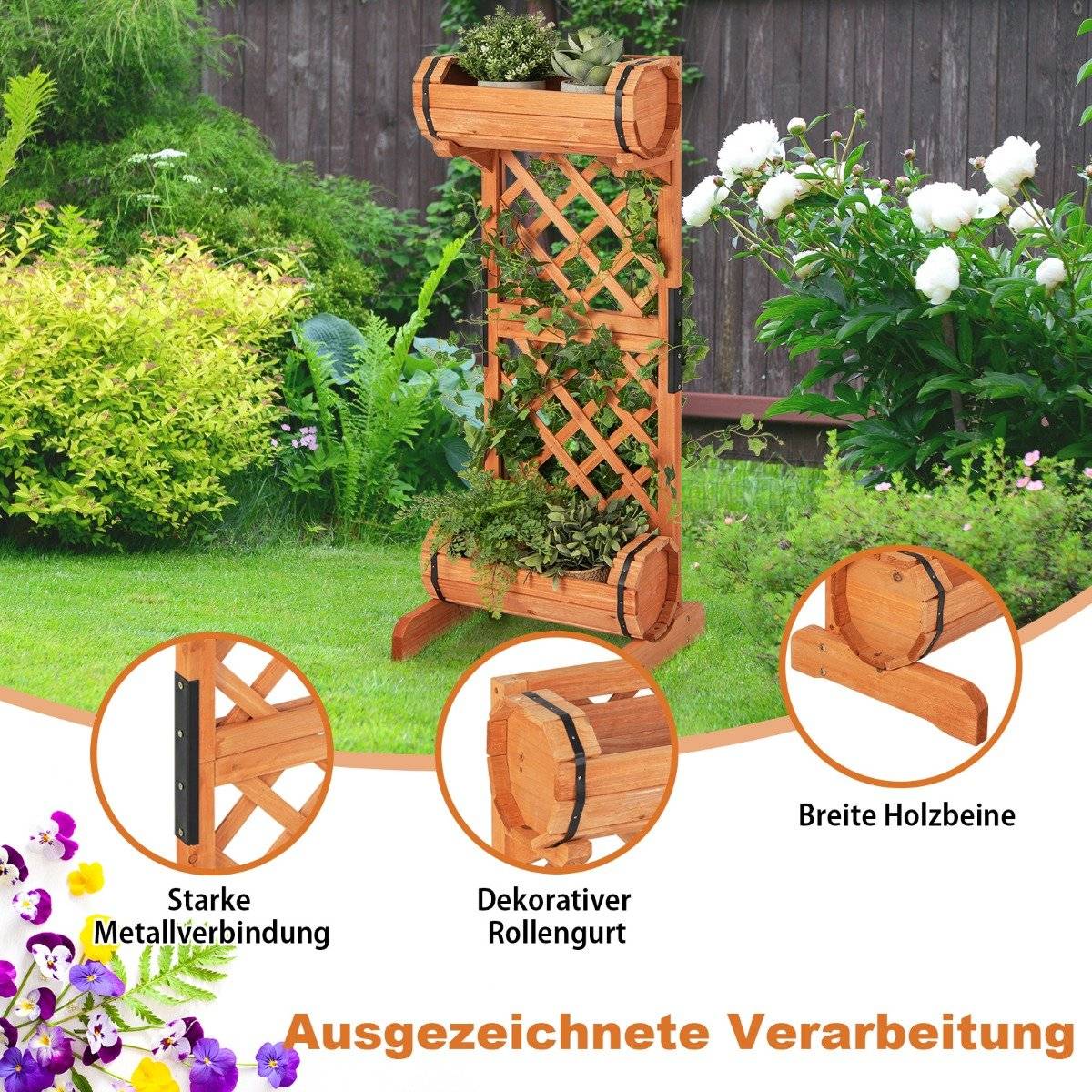 Garden bed raised bed made of wood with trellis 45.5 x 36 x 113 cm orange