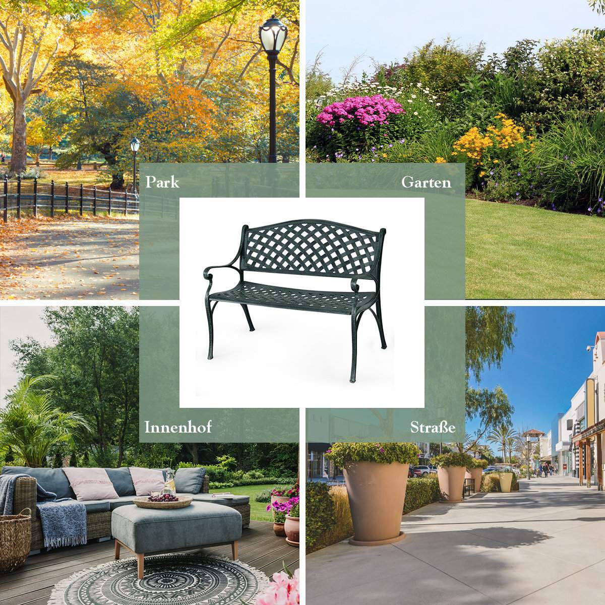 Garden bench aluminum bench with armrests bench 103 x 55 x 82 cm antique green
