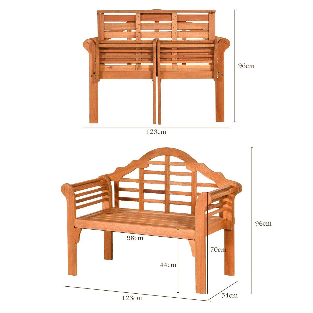 Garden bench folding wooden bench for outdoor use 123 x 54 x 96 cm natural
