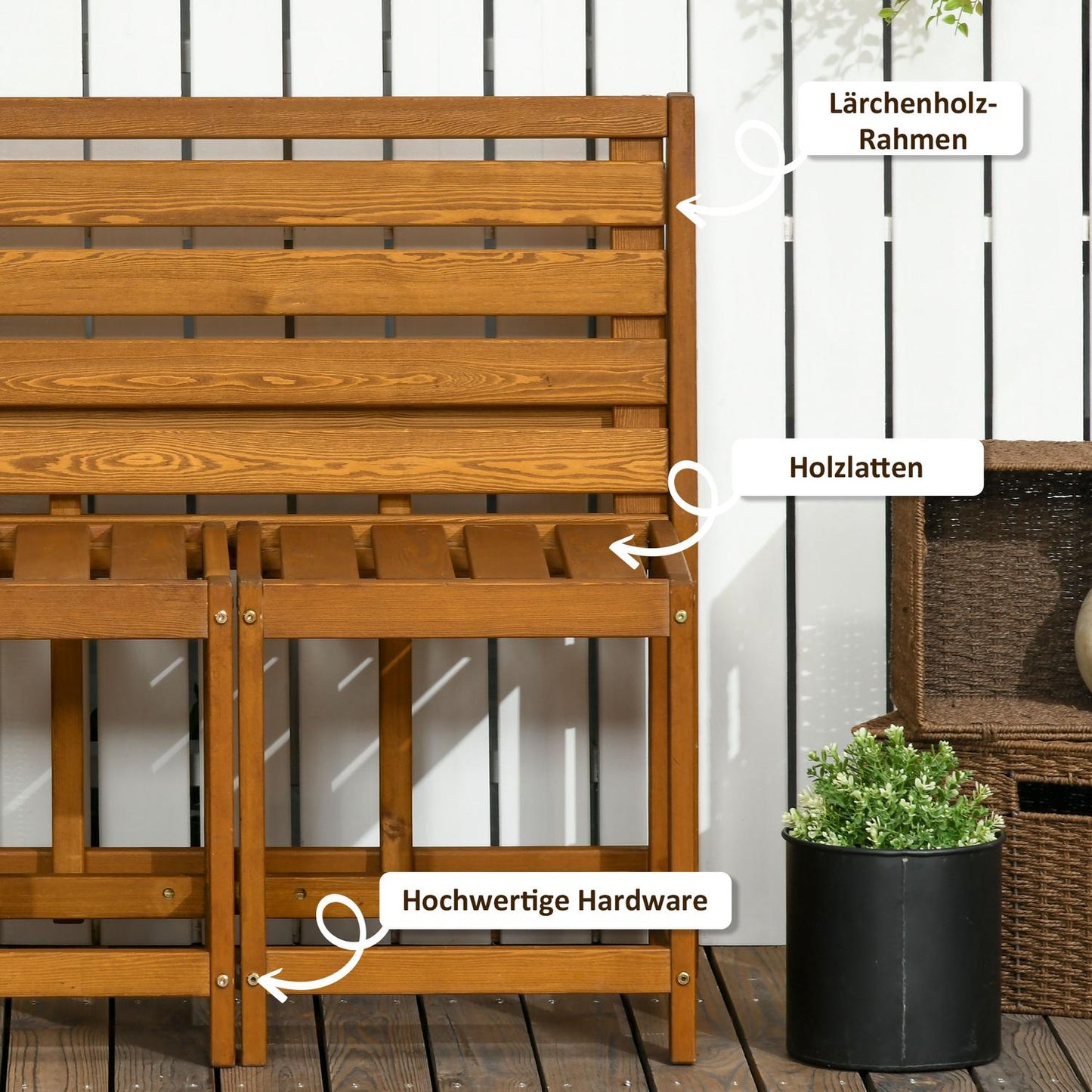 Weather-resistant 2-in-1 garden bench in teak-look larch