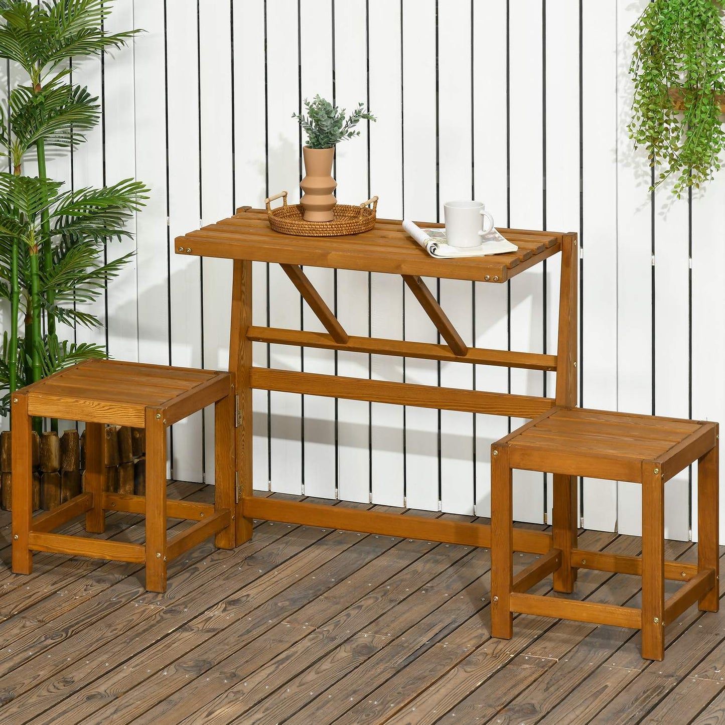 Weather-resistant 2-in-1 garden bench in teak-look larch