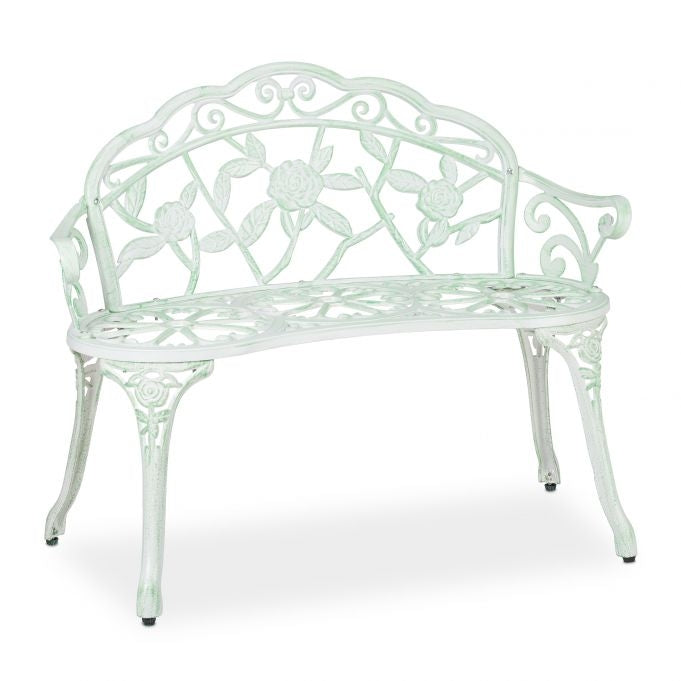 Garden bench greenish white with roses