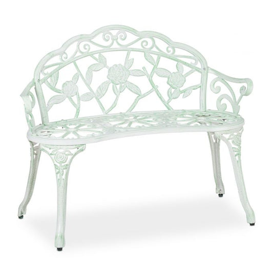 Garden bench greenish white with roses