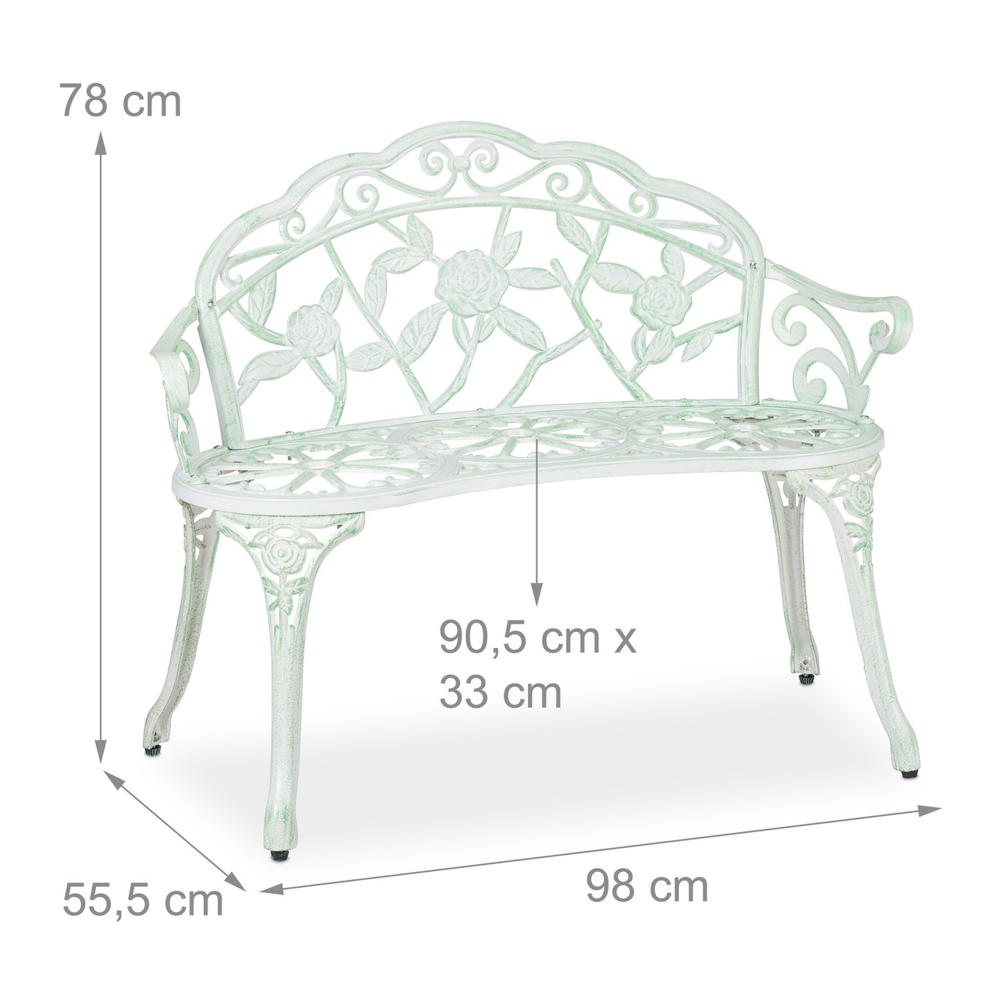 Garden bench greenish white with roses