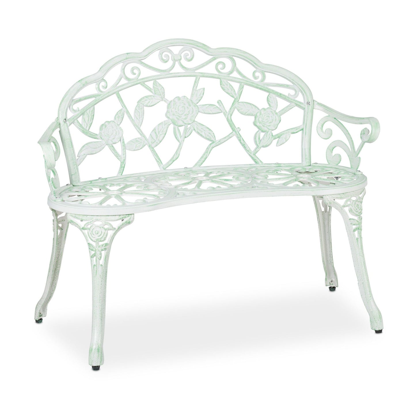 Garden bench greenish white with roses