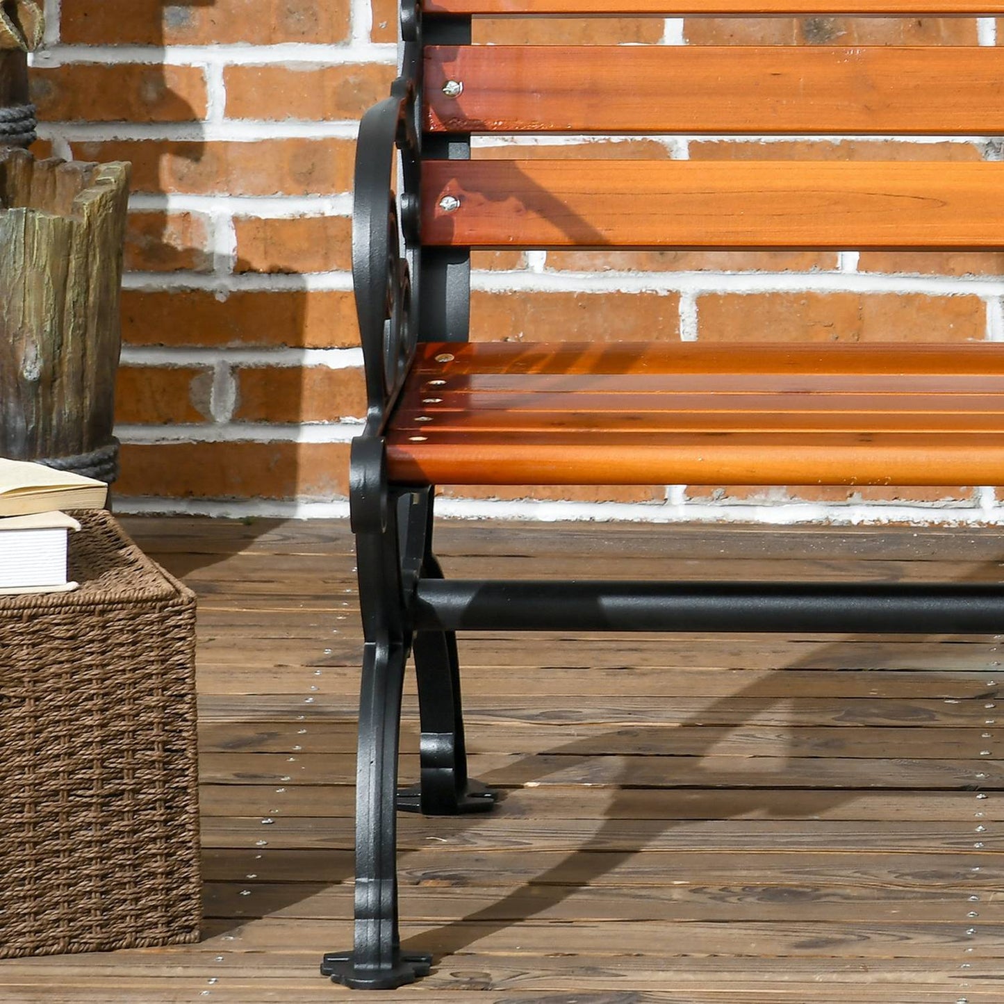 Garden bench in teak with armrests, weatherproof, 2-seater