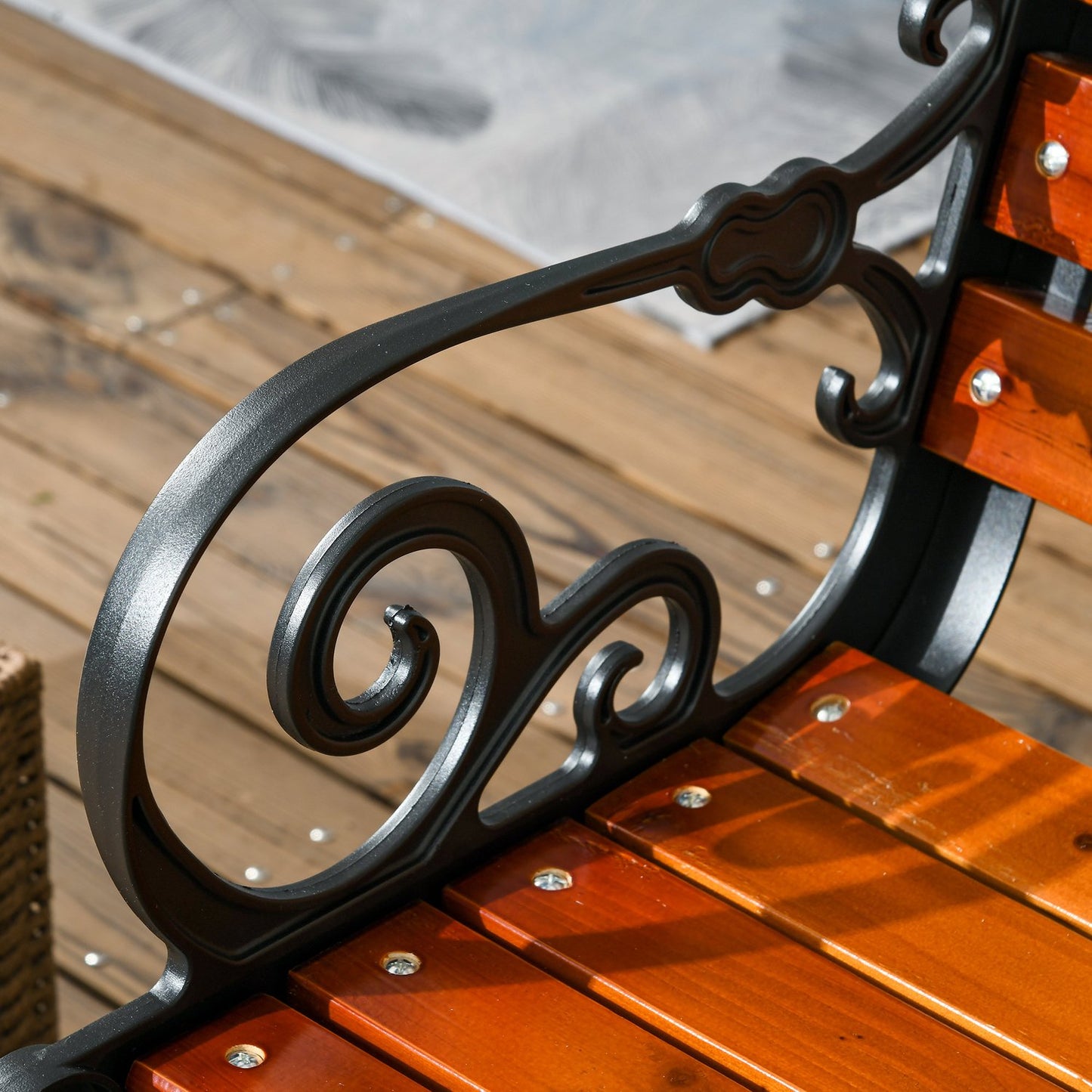 Garden bench in teak with armrests, weatherproof, 2-seater