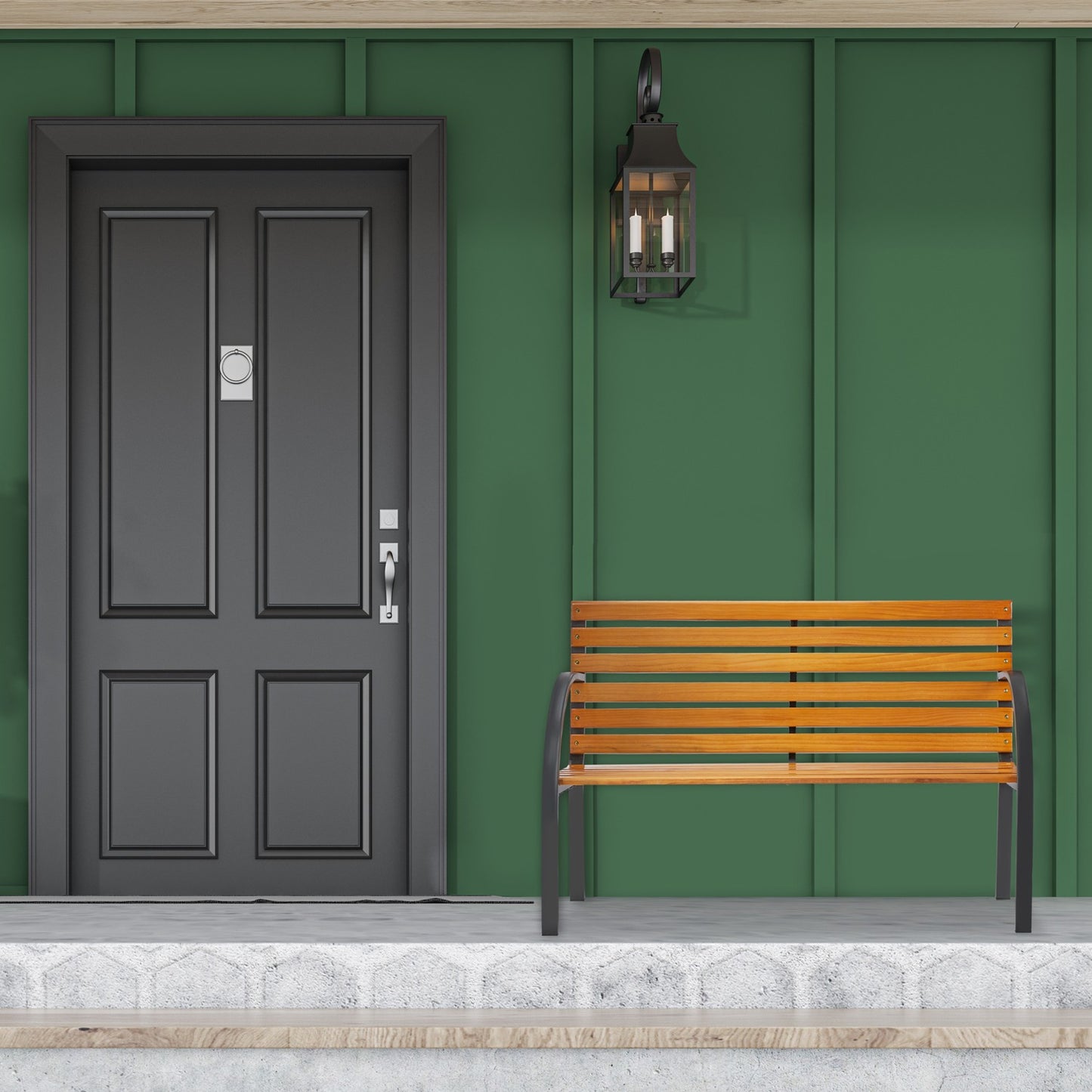 Garden bench steel frame & natural wood