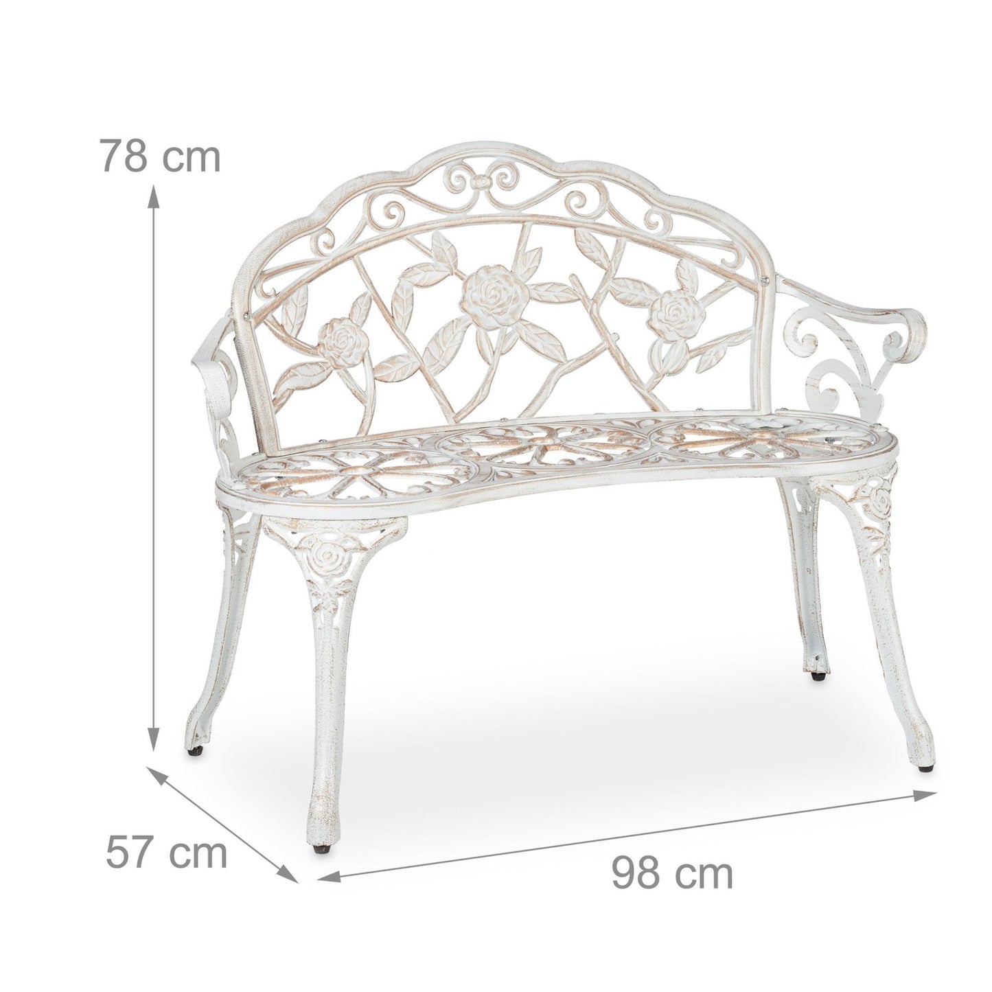 Garden bench white-bronze colored with roses