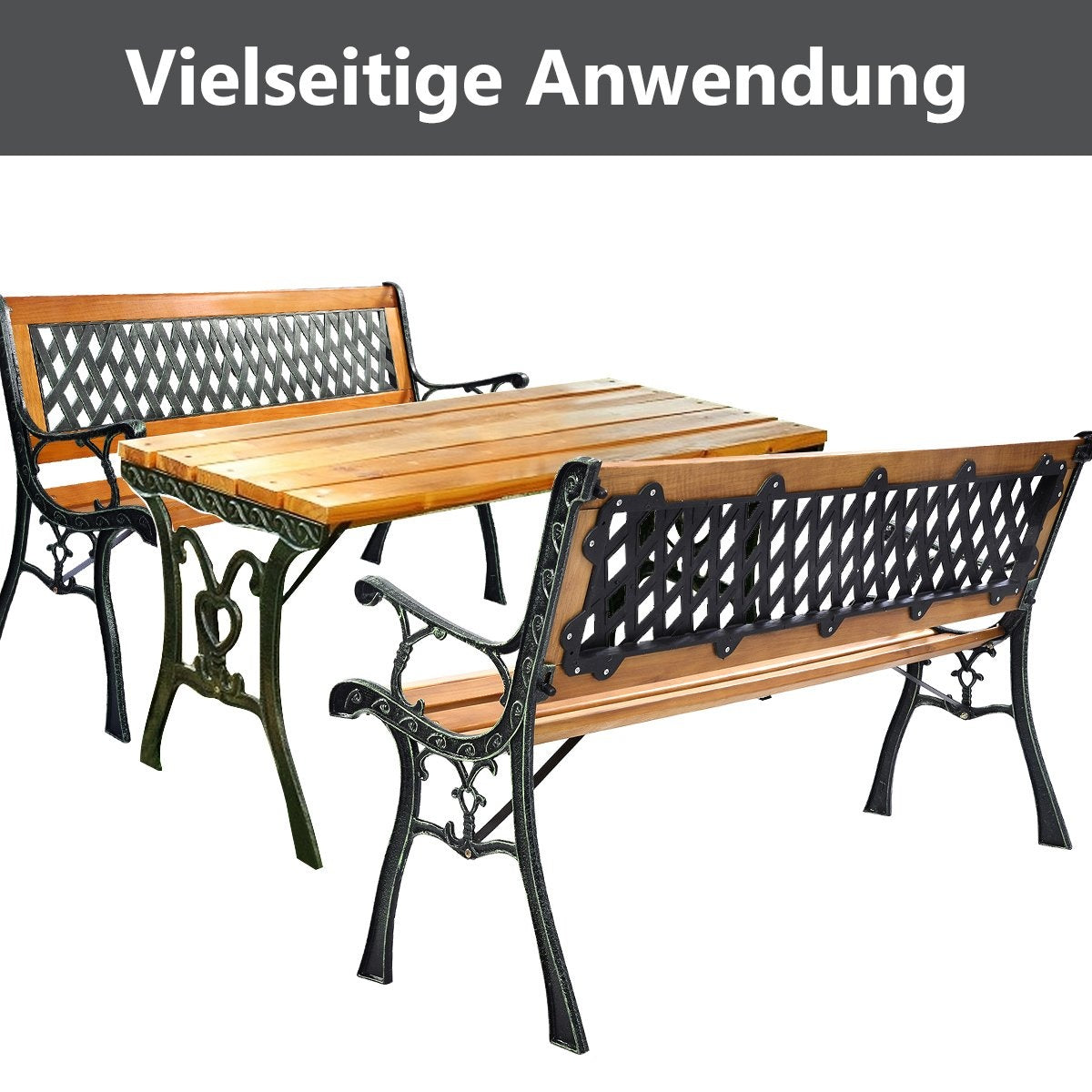 Garden bench with cast iron structure for outdoor use 125 x 52 x 73 cm Black + Natural