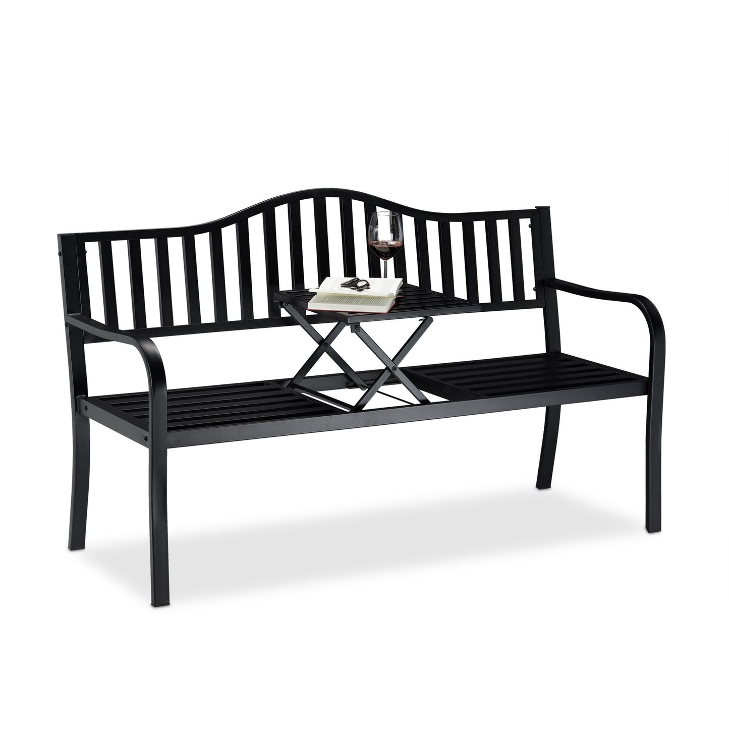 Garden bench with integrated table