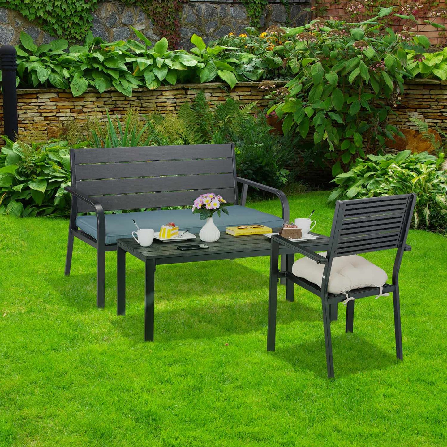 Garden bench with seat cover