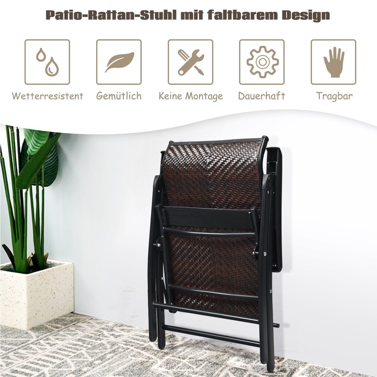 Garden chair polyrattan folding chair with 5-way adjustable backrest 69 x 58 x 85 - 112 cm