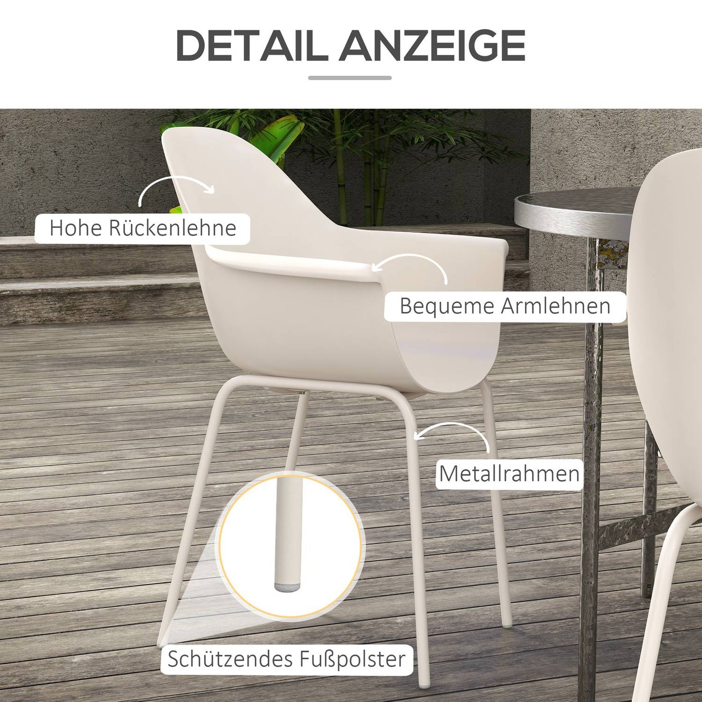 Stackable garden chairs, set of 4 - gray, supports 120 kg