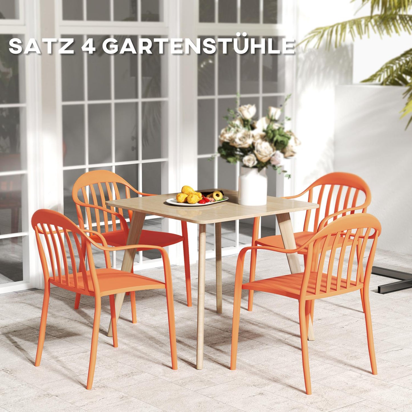 Weatherproof Stackable Garden Chairs, Set of 4, Red