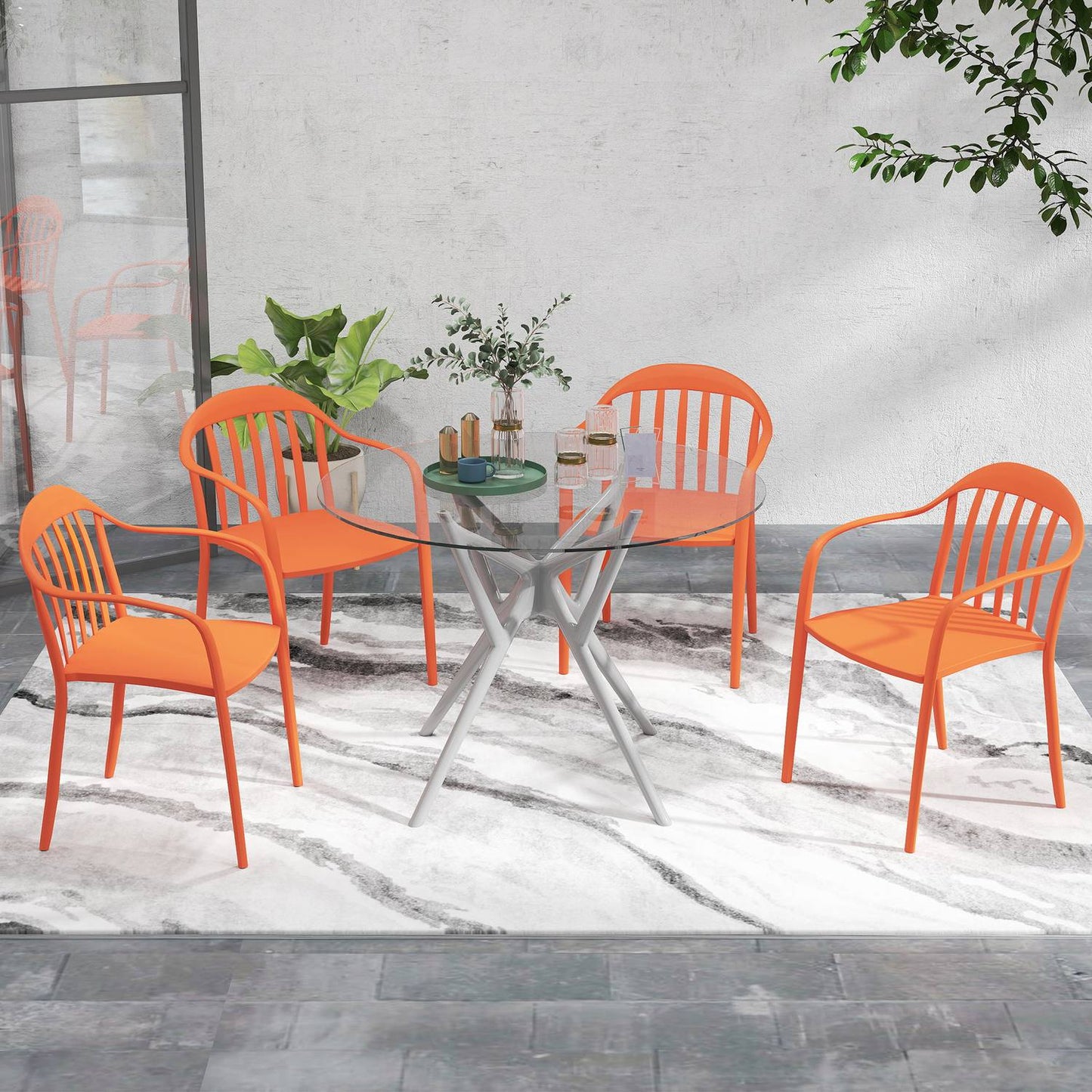 Weatherproof Stackable Garden Chairs, Set of 4, Red