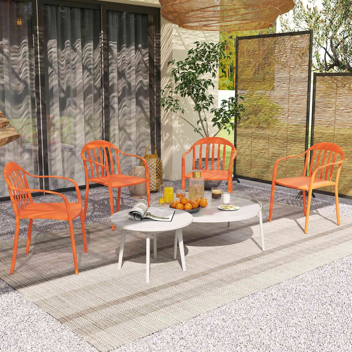 Weatherproof Stackable Garden Chairs, Set of 4, Red