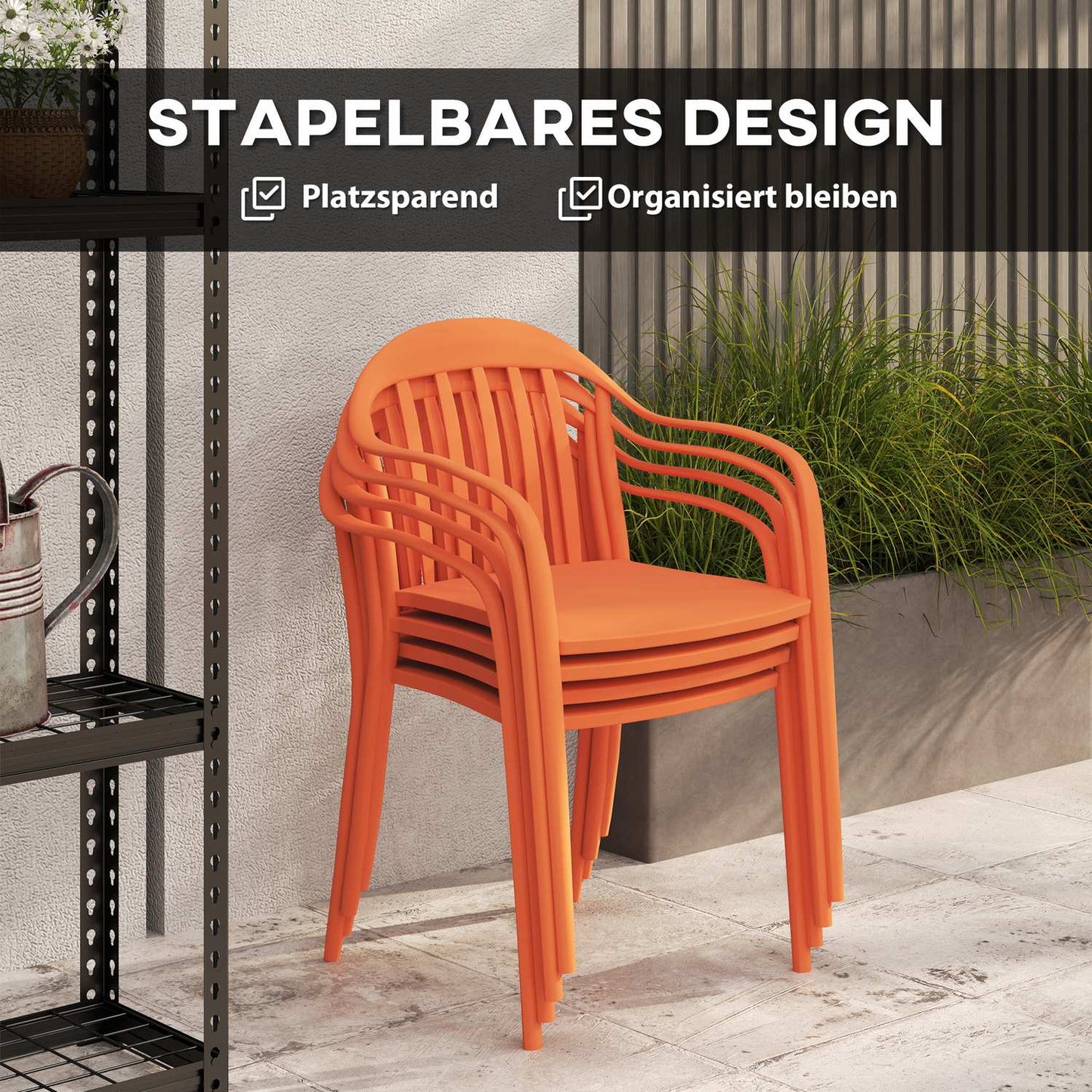 Weatherproof Stackable Garden Chairs, Set of 4, Red
