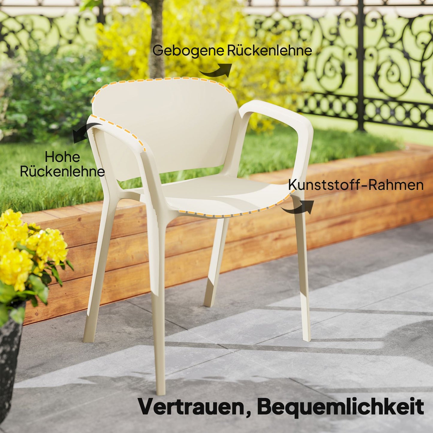 Set of 4 Weatherproof Stackable Plastic Garden Chairs