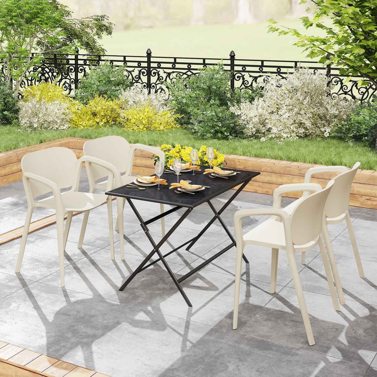 Set of 4 Weatherproof Stackable Plastic Garden Chairs