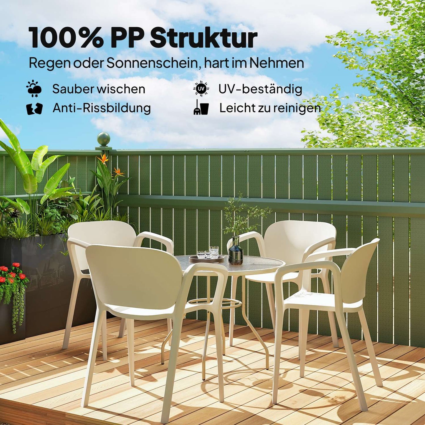 Set of 4 Weatherproof Stackable Plastic Garden Chairs