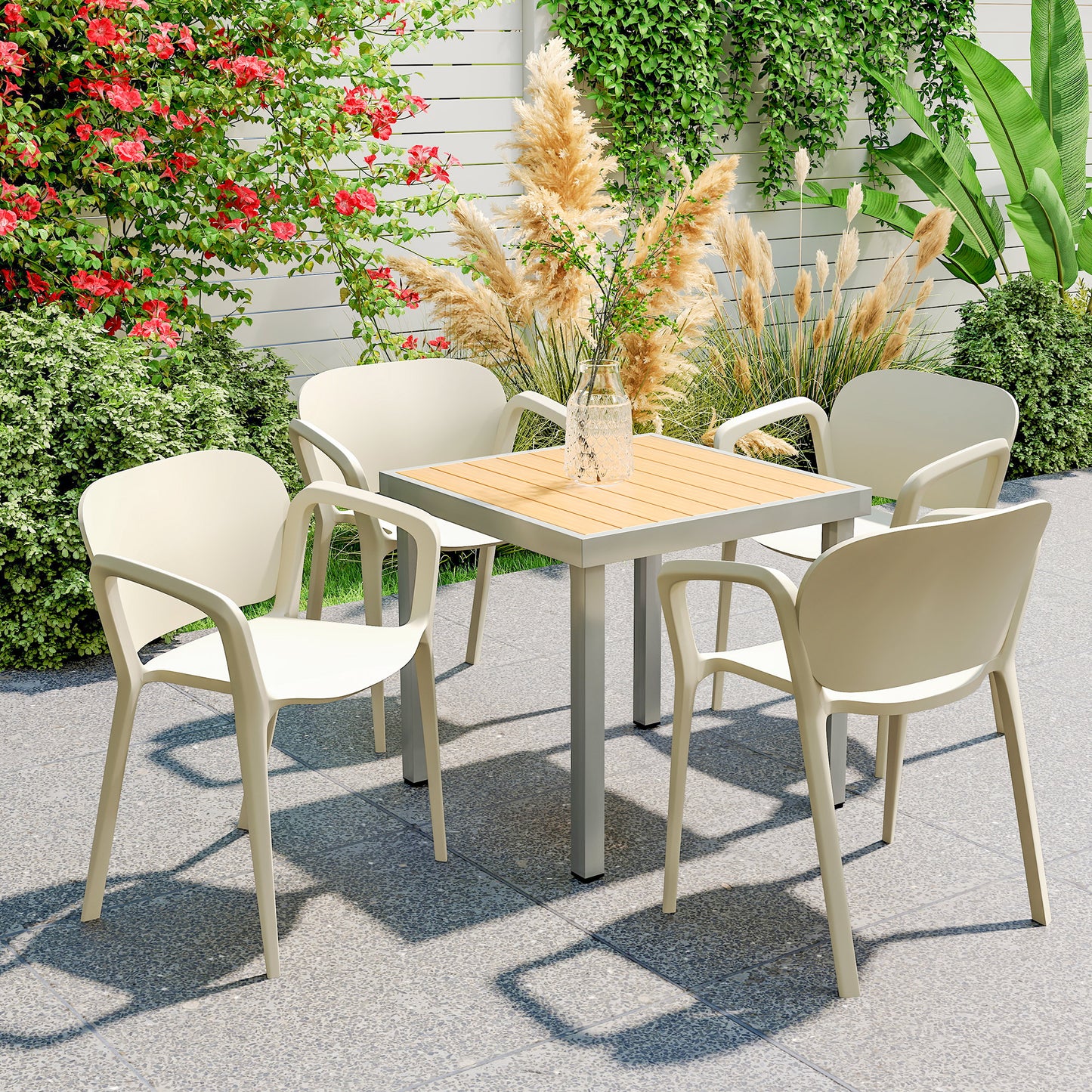Set of 4 Weatherproof Stackable Plastic Garden Chairs