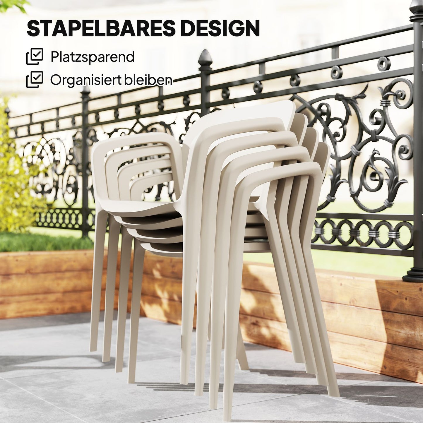 Set of 4 Weatherproof Stackable Plastic Garden Chairs