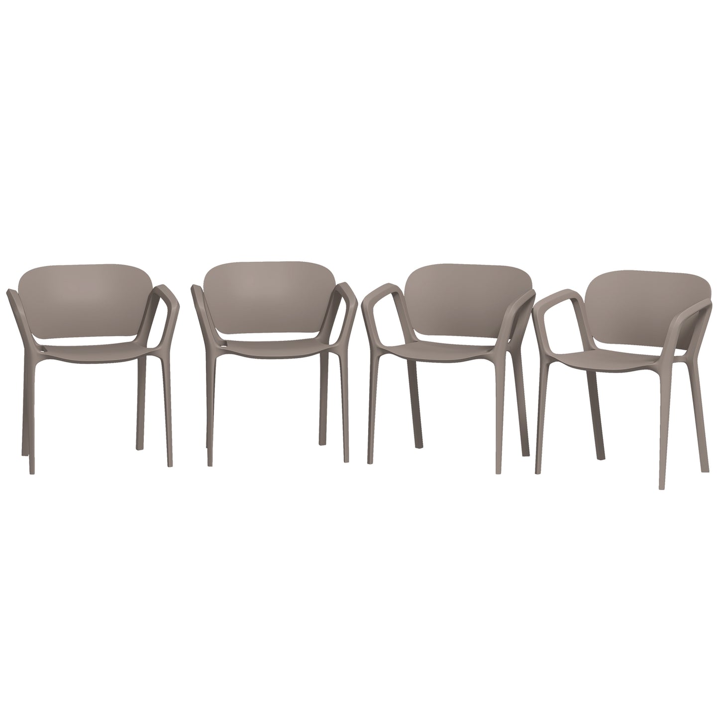 Weatherproof patio chairs in gray plastic, stackable set of 4