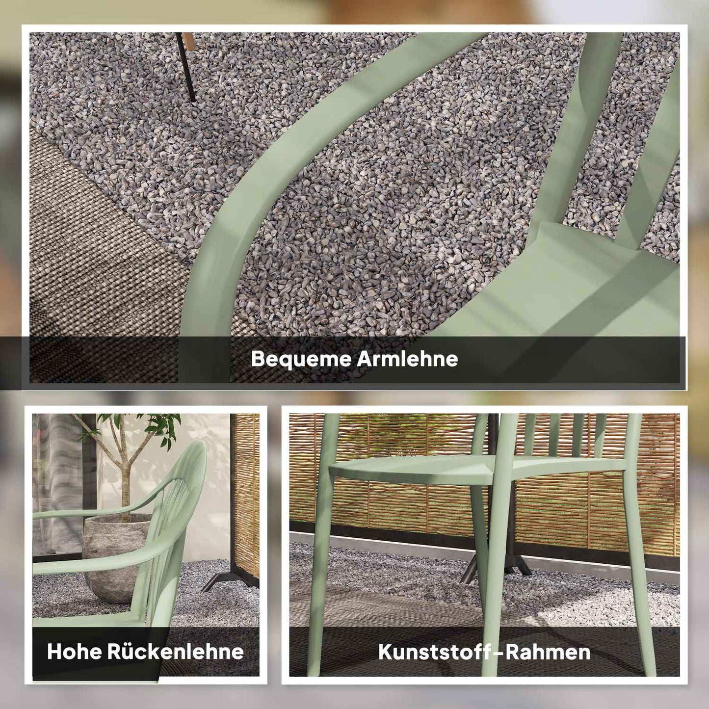 Set of 4 weatherproof stackable plastic patio chairs