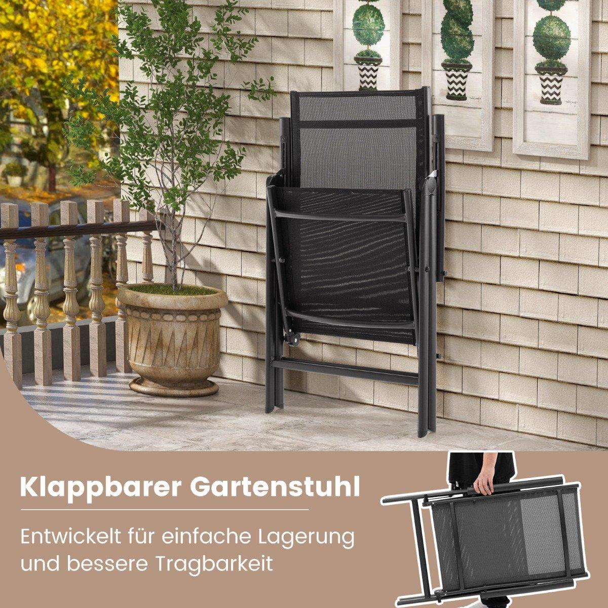Garden chairs with 7-way adjustable backrest, folding chairs, load capacity up to 180 kg, black, 1 piece