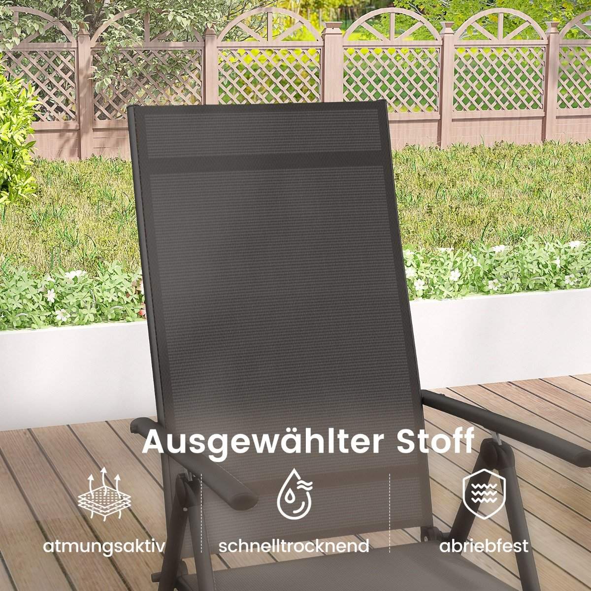 Garden chairs with 7-way adjustable backrest, folding chairs, load capacity up to 180 kg, black, 1 piece
