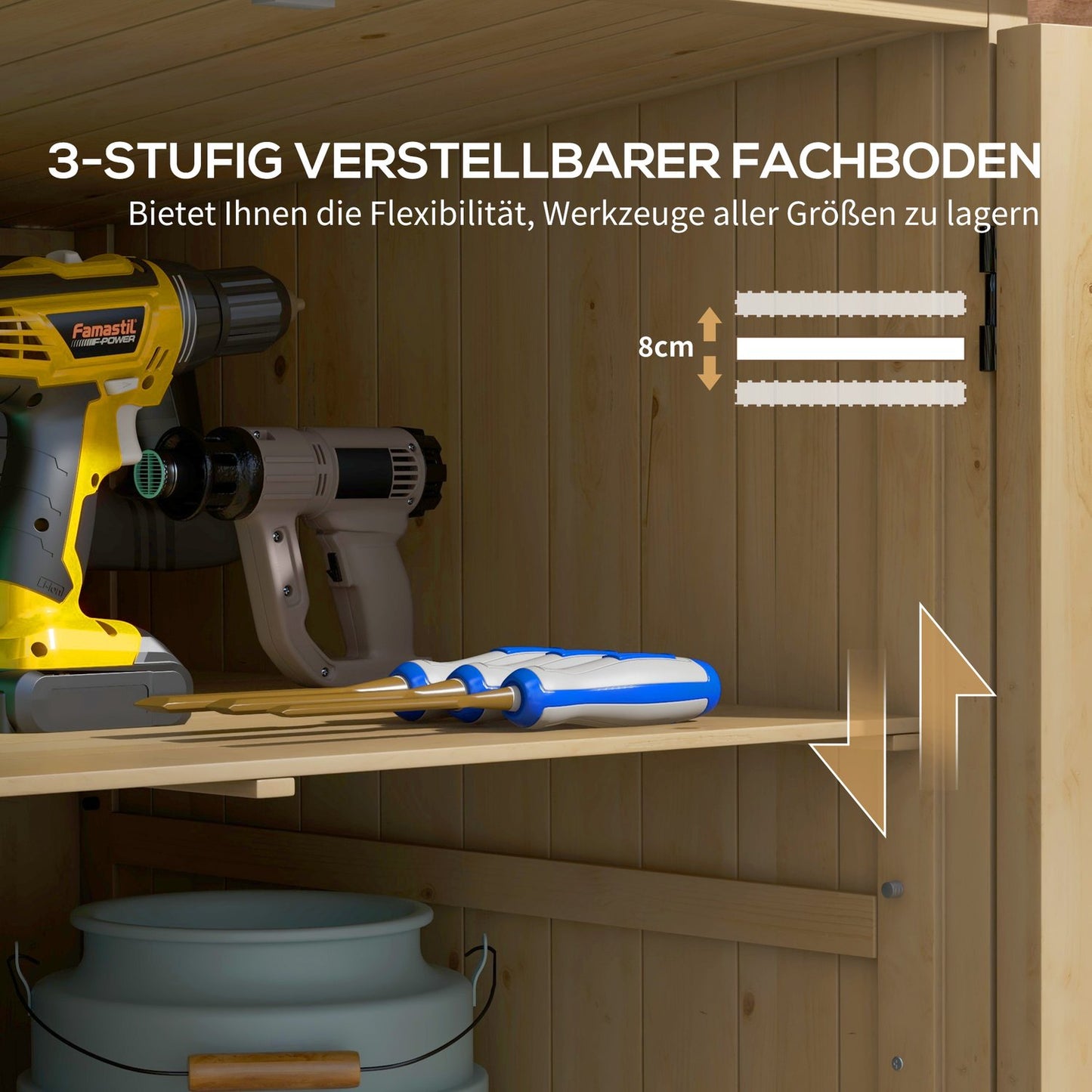 Weatherproof wooden tool shed - Double door, 77.5 x 88 x 90 cm
