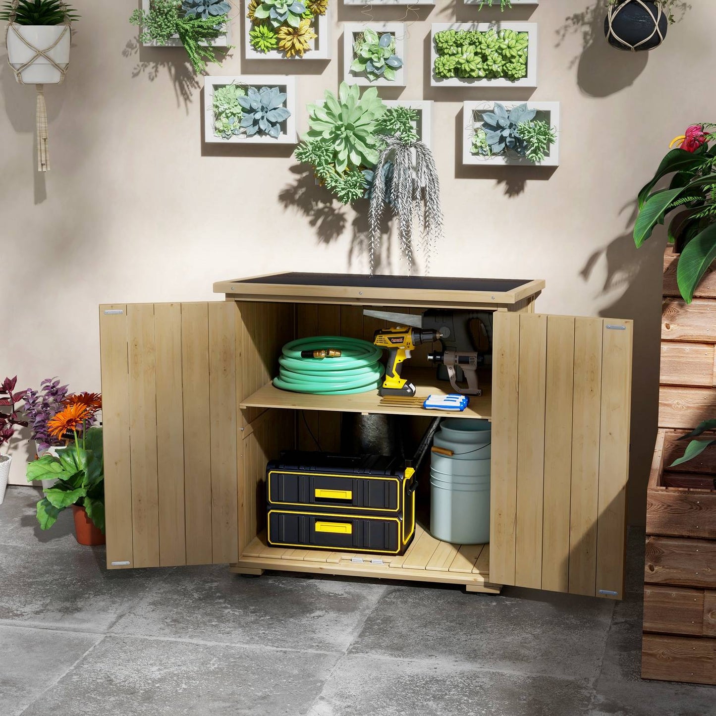 Weatherproof wooden tool shed - Double door, 77.5 x 88 x 90 cm