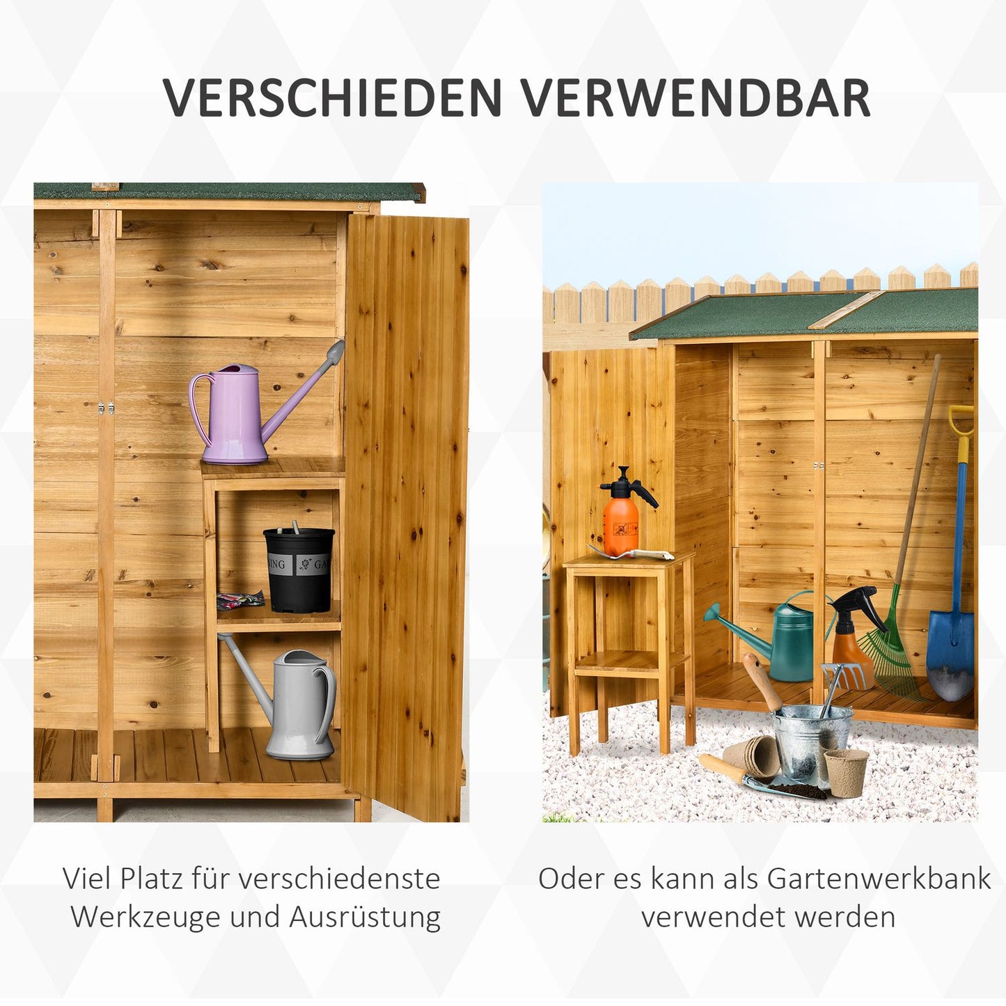 Garden storage cabinet, spruce, asphalt roof, 140x75x157 cm